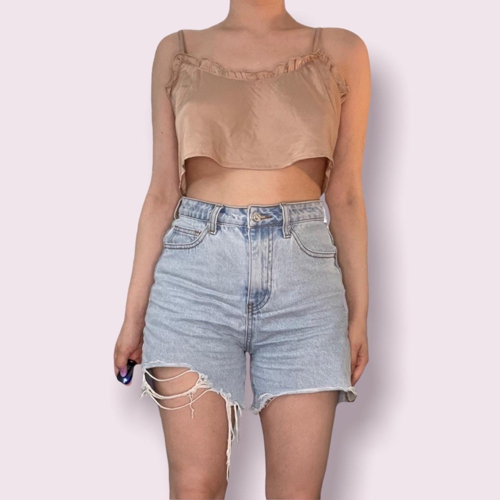 Almost new in perfect condition satin beige brown ruffled mini crop top